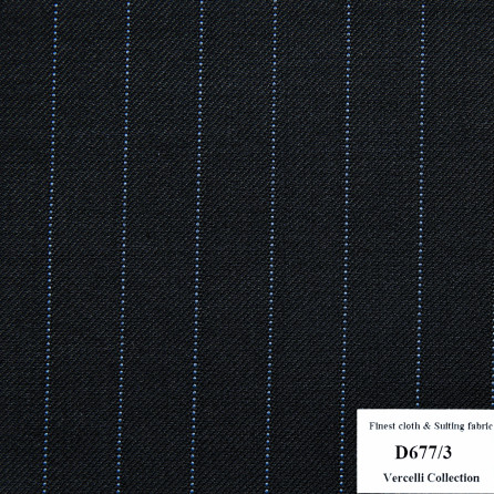 D677/3 Vercelli CVM - Vải Suit 95% Wool - Xanh navy Sọc